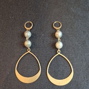 Artisan‑Style Brass Teardrop Earrings – Blue Stone Beads, Boutique Purchase